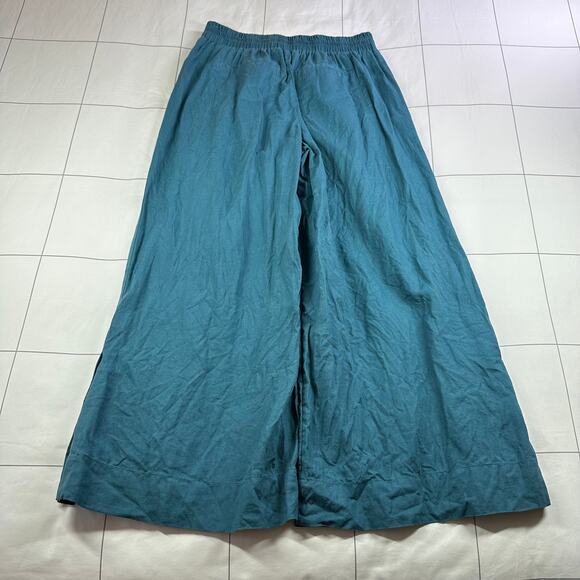 Athleta Pants Womens 2 Teal Playa Linen Wide Leg Crop Slit Relaxed Casual Resort - Picture 3 of 13